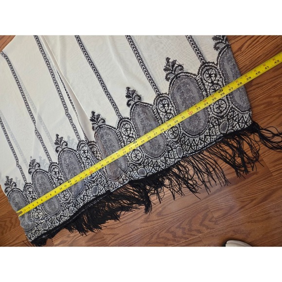 Cruise Club Black and White Fringe Kimono Wrap Cover Up FT10020 One Size NWT - Picture 6 of 7